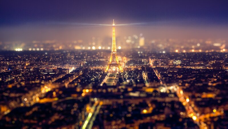 Eiffel Tower at Night — Yellow, Serene, Photograph, City Lights