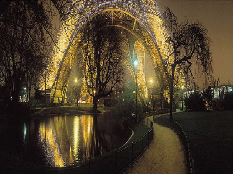 Eiffel Tower at Night — Yellow, Serene, Photograph