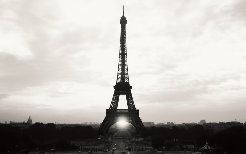 Eiffel Tower at Sunrise — Black, Dramatic