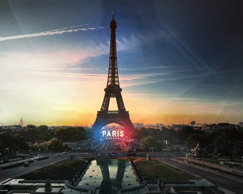 Eiffel Tower at Sunset — Blue, Dramatic, Digital Art, Cityscape