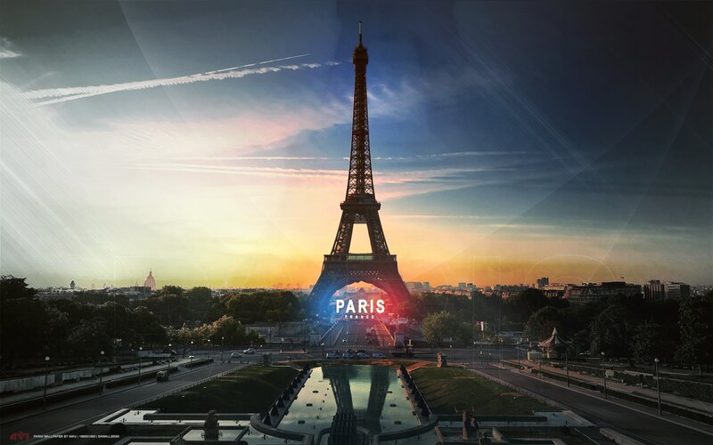Eiffel Tower at Sunset — Blue, Dramatic, Digital Art