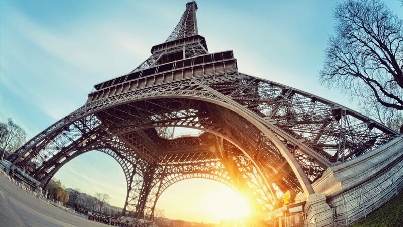 Eiffel Tower at Sunset — Blue, Dramatic, Photograph, Sun