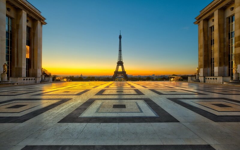 Eiffel Tower at Sunset — Blue, Serene, Photograph, Building