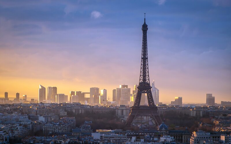 Eiffel Tower at Sunset — Blue, Serene, Photograph, Paris Skyline
