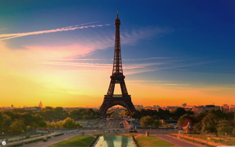 Eiffel Tower at Sunset — Blue, Serene, Photograph, Sky, Cityscape