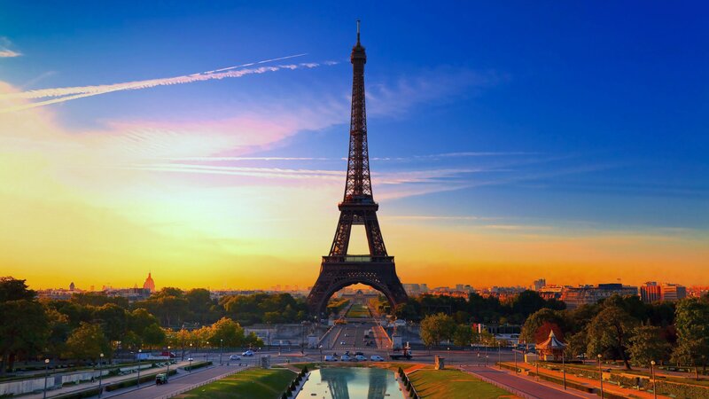 Eiffel Tower at Sunset — Blue, Serene, Photograph, Sky
