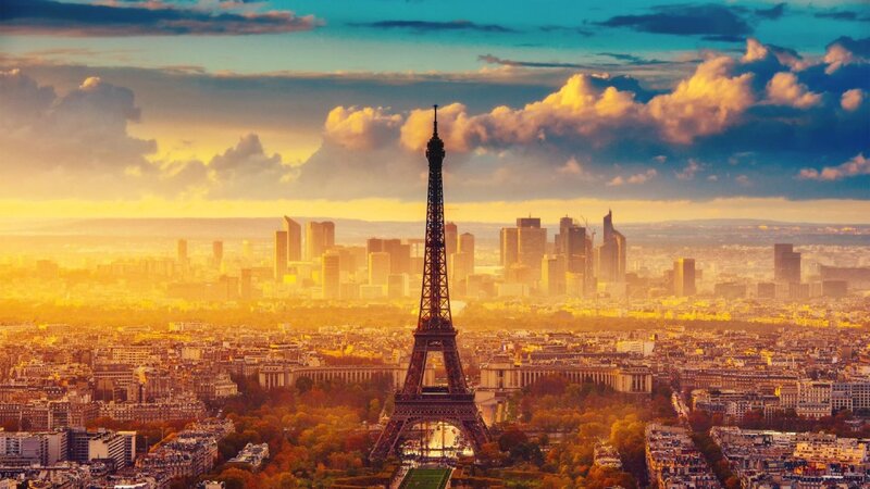 Eiffel Tower at Sunset — Gold, Dramatic, Photograph, Cityscape