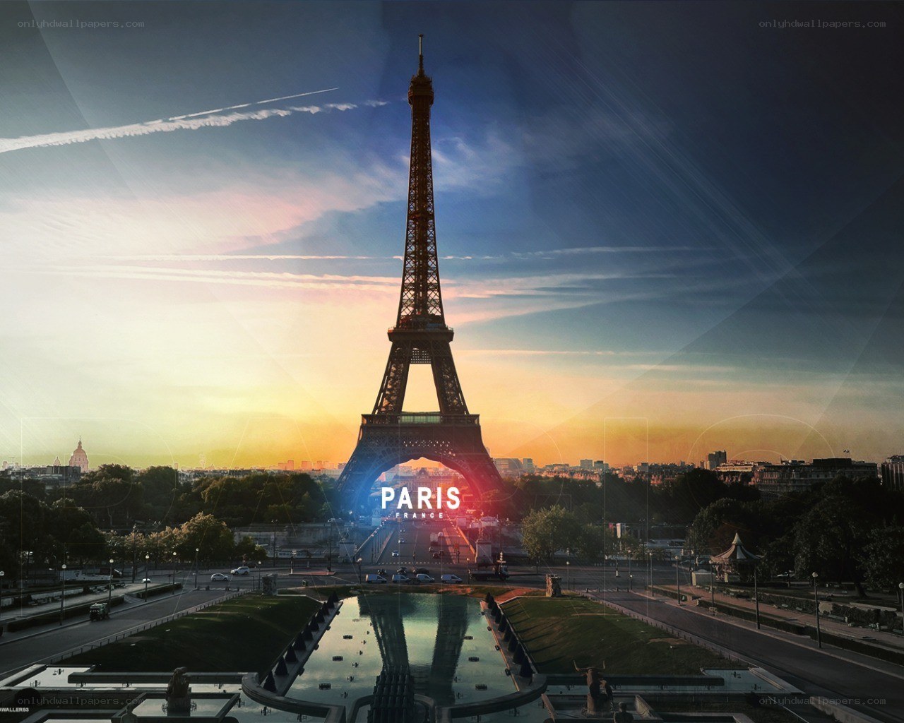Eiffel Tower at sunset in Paris