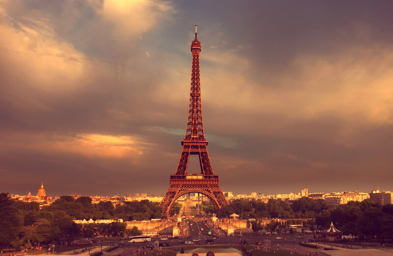 Eiffel Tower at Sunset — Orange, Dramatic, Photograph, City Skyline