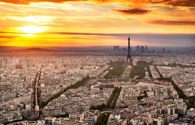 Eiffel Tower at Sunset — Orange, Dramatic, Photograph, Cityscape, Sky