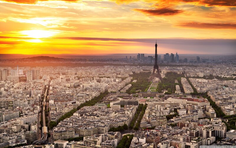 Eiffel Tower at Sunset — Orange, Dramatic, Photograph, Cityscape, Skyscrapers