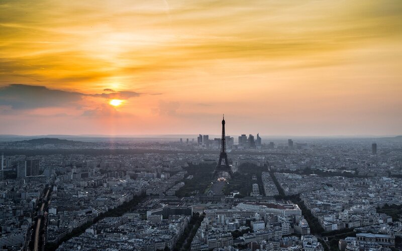 Eiffel Tower at Sunset — Orange, Dramatic, Photograph, Cityscape, Sun