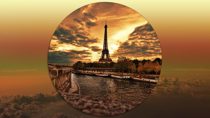 Eiffel Tower at Sunset — Orange, Dramatic, Photograph, River