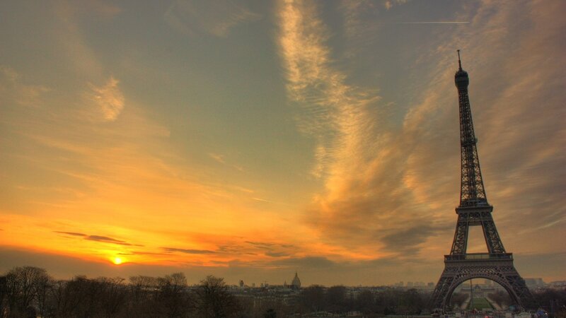 Eiffel Tower at Sunset — Orange, Dramatic, Photograph, Sun