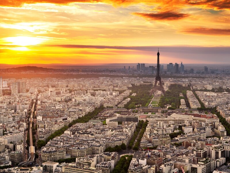 Eiffel Tower at Sunset — Orange, Dramatic, Photograph