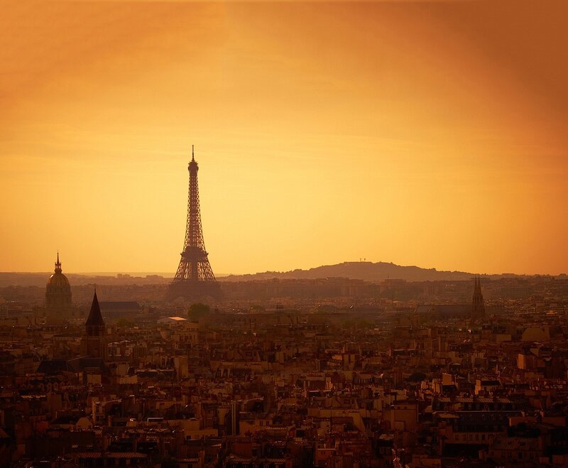 Eiffel Tower at Sunset — Orange, Serene, Photograph, Cityscape, Sky