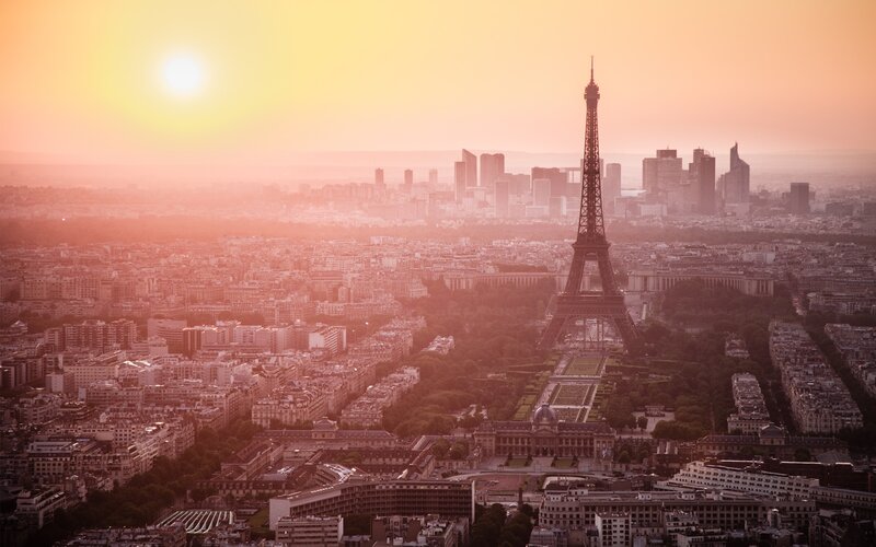 Eiffel Tower at Sunset — Orange, Serene, Photograph, Cityscape
