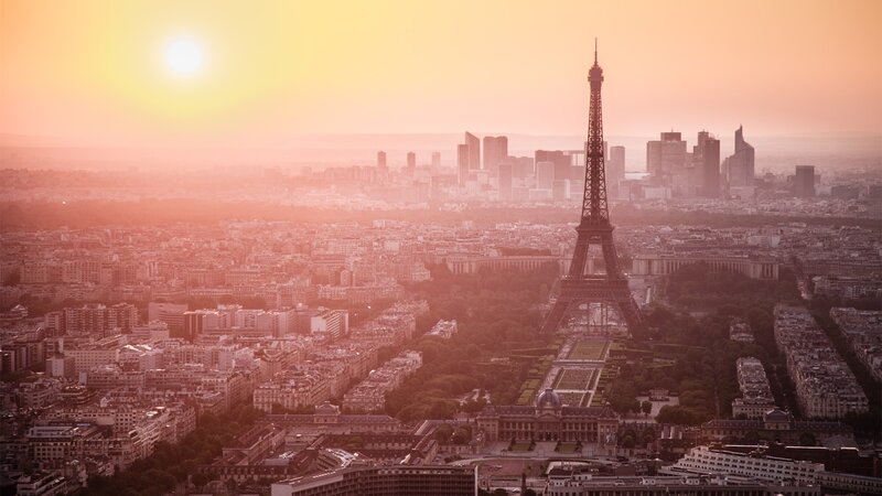 Eiffel Tower at Sunset — Orange, Serene, Photograph