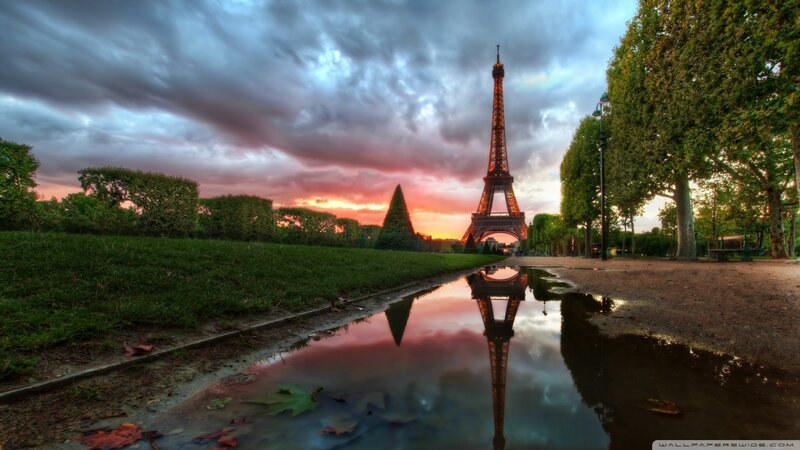 Eiffel Tower at Sunset — Red, Dramatic, Photograph