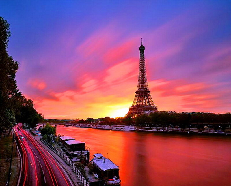 Eiffel Tower at Sunset — Red, Dramatic