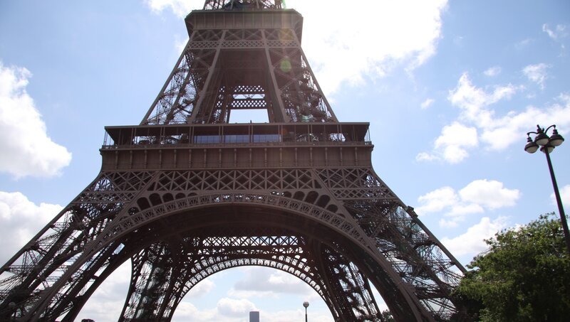 Eiffel Tower Base — Blue, Bright, Clear