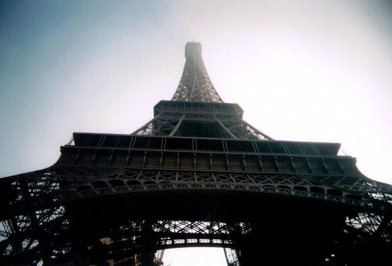 Eiffel Tower Base — Gray, Dramatic, Photograph, Sky, Black