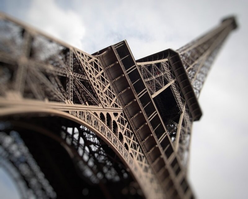 Eiffel Tower Base — Gray, Dramatic, Photograph, Sky, Clouds, White