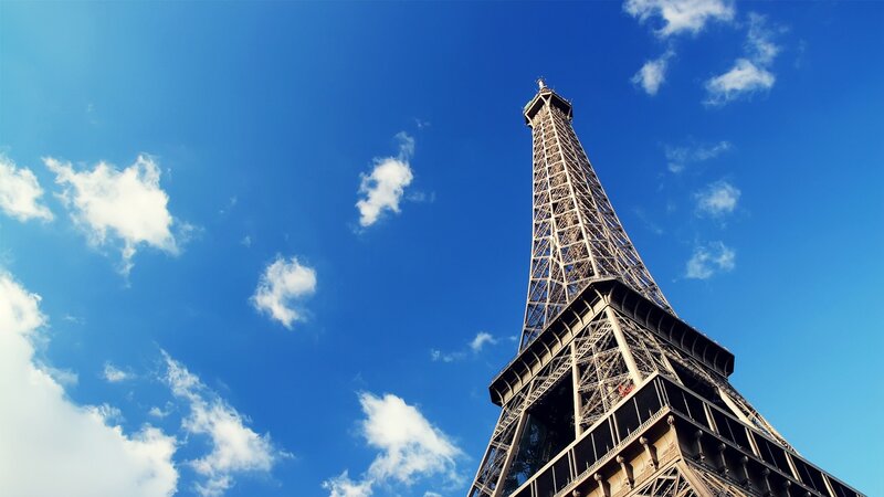 Eiffel Tower — Blue, Serene, Afternoon, Photograph, Sky, Clouds, White