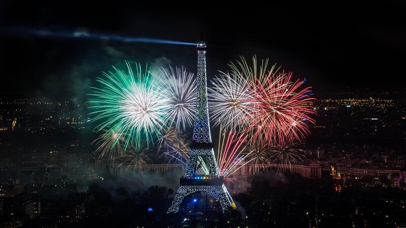 Eiffel Tower Fireworks — Red, Celebratory