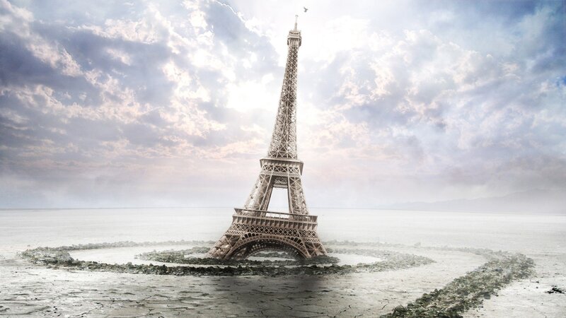 Eiffel Tower in a desolate landscape