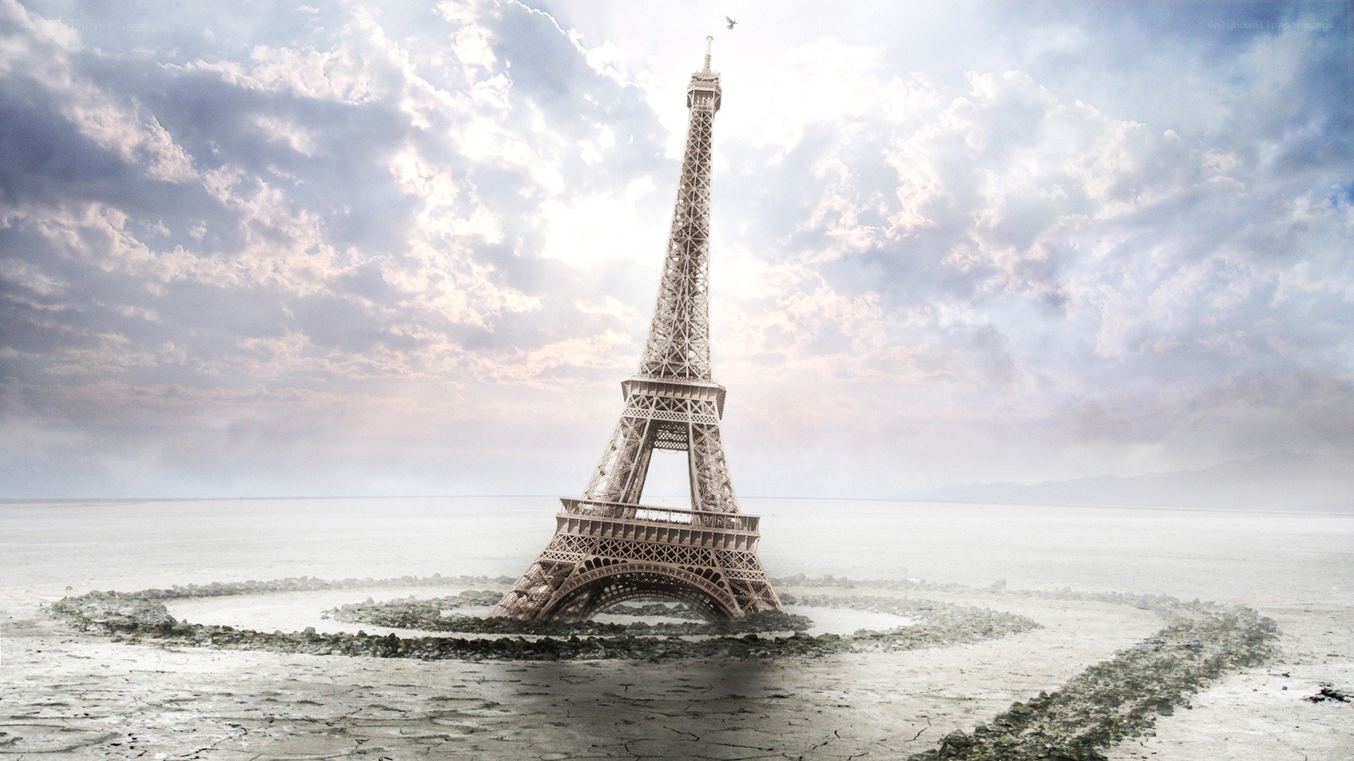 Eiffel Tower in a desolate landscape