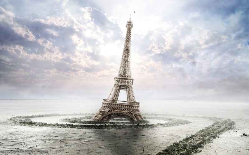 Eiffel Tower in a desolate landscape