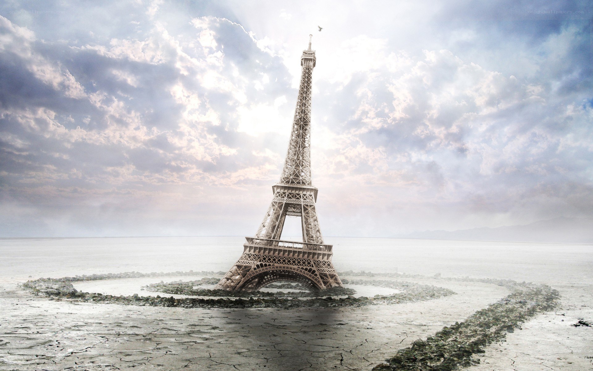 Eiffel Tower in a dried sea