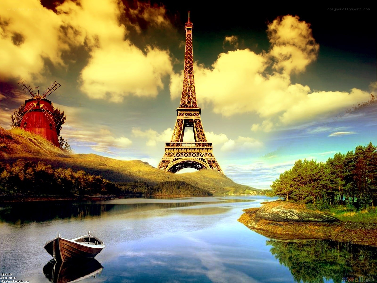 Eiffel Tower in a scenic landscape