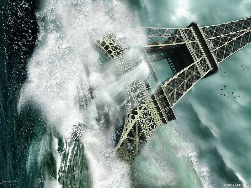 Eiffel Tower in a storm