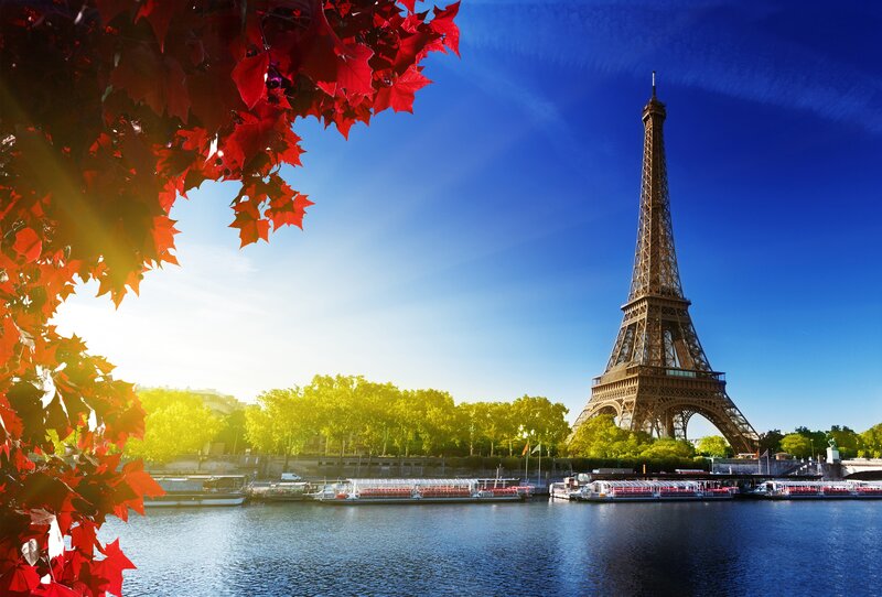 Eiffel Tower in Autumn — Blue, Serene, Photograph
