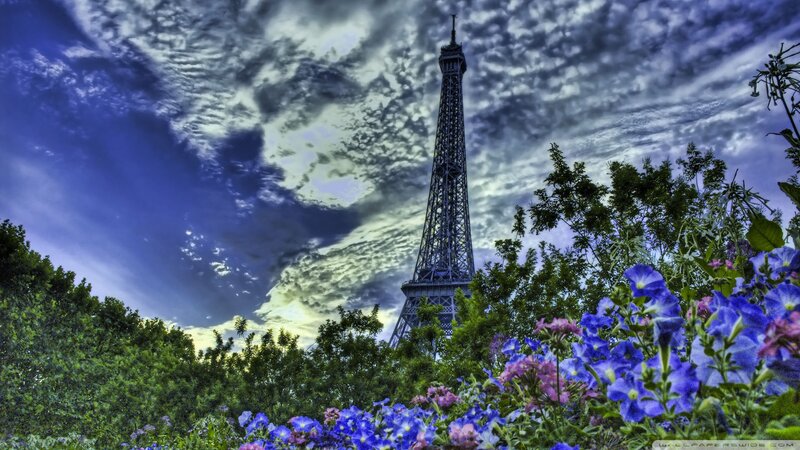 Eiffel Tower in Garden — Blue, Dramatic