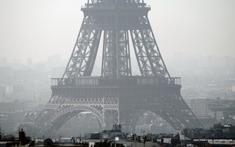 Eiffel Tower in Haze — Gray, Hazy, Photograph
