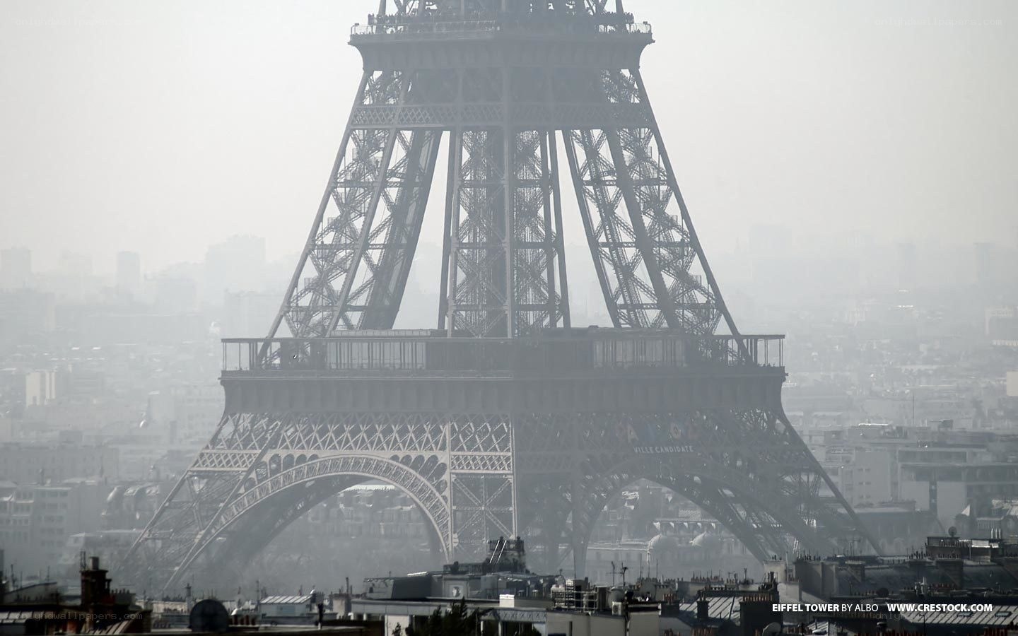 Eiffel Tower in hazy Paris