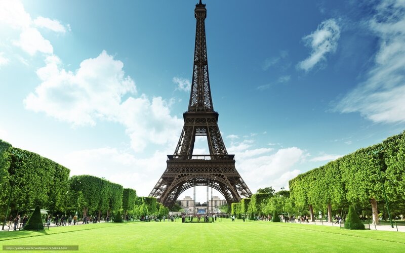 Eiffel Tower in Paris — Blue, Serene, Afternoon, Photograph, Green Lawn