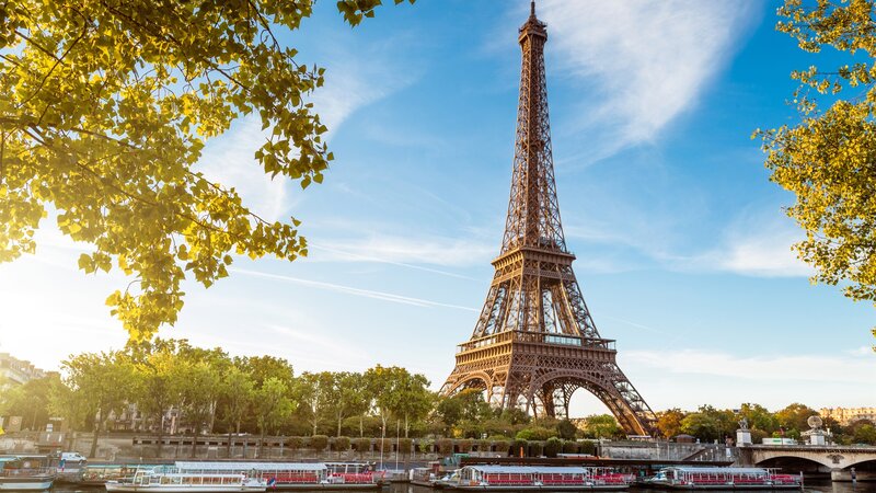 Eiffel Tower in Paris — Blue, Serene, Afternoon, Photograph, River, Boats