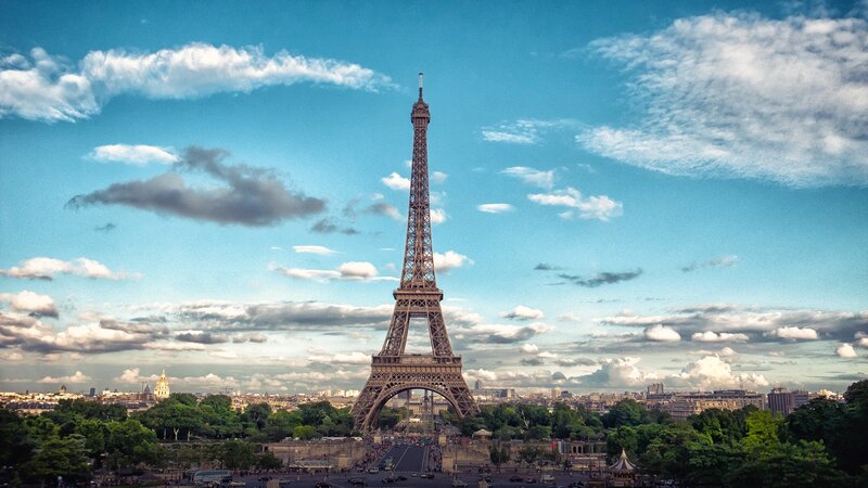 Eiffel Tower in Paris — Blue, Serene, Afternoon, Photograph, Sky, Clouds