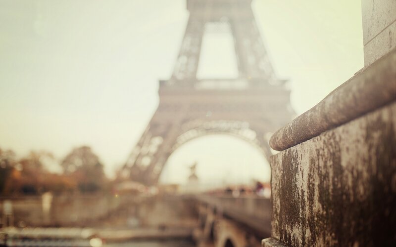 Eiffel Tower in Paris — Brown, Serene, Sunset, Photograph, Bridge