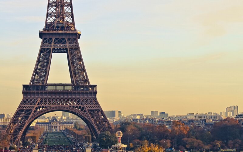 Eiffel Tower in Paris — Brown, Serene, Sunset, Photograph