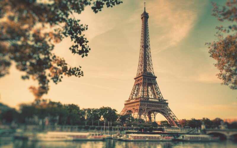 Eiffel Tower in Paris — Brown, Serene, Sunset, Photograph, Trees