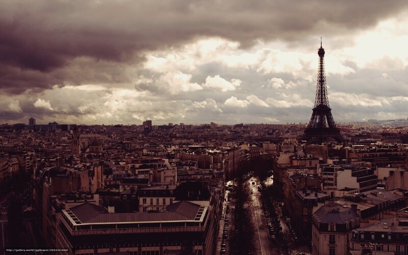 Eiffel Tower in Paris — Gray, Dramatic, Afternoon, Photograph, Cityscape, Clouds