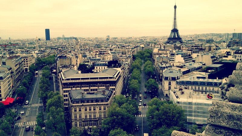 Eiffel Tower in Paris — Gray, Overcast, Afternoon, Photograph, Buildings