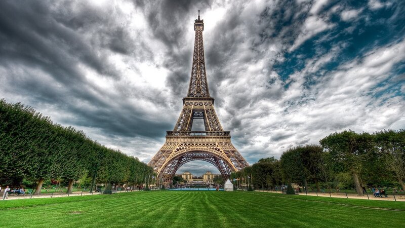 Eiffel Tower in Paris — Green, Dramatic, Afternoon, Photograph, Clouds, Grass
