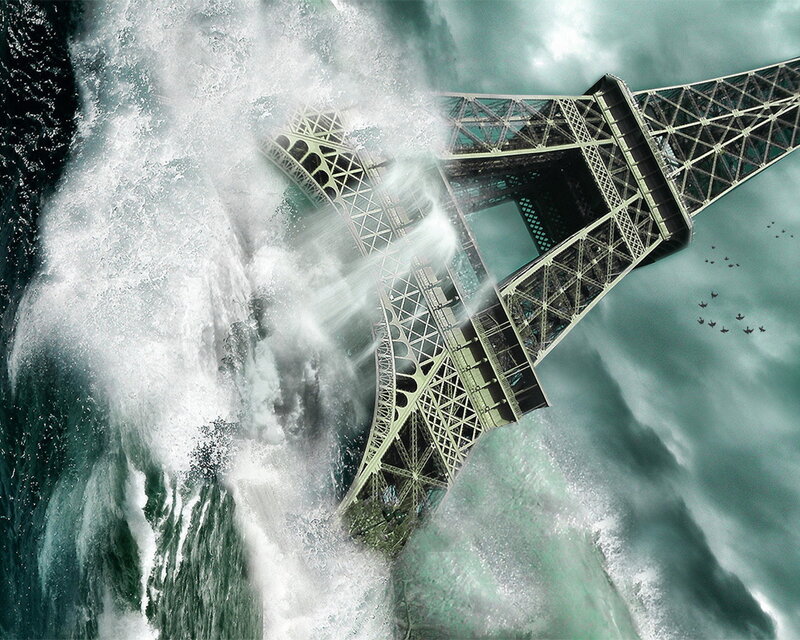 Eiffel Tower in storm