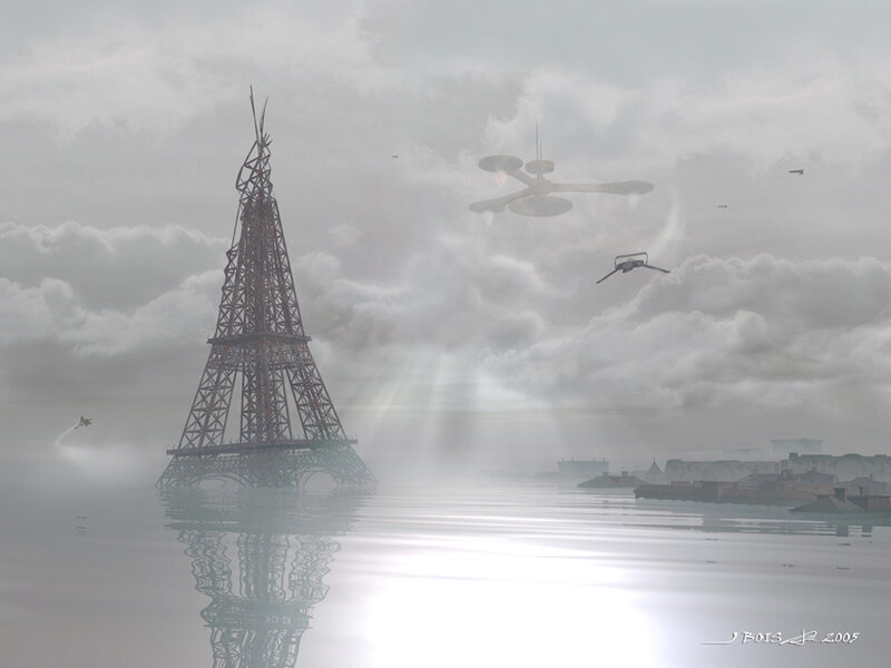 Eiffel Tower in Water — Gray